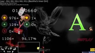 [osu!taiko] applerss | Laur - KILL KILL KILL KILL KILL [Backfire's Inner Oni] DT 94.14% 1106x 8.36*