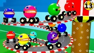 Learn Colors with Pacman Jumping into Colored Pools & spiral sliders  for Kids Children Toddlers