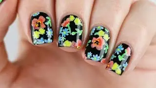 Black Floral Nail Art