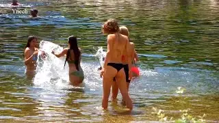 Pont du Gard, beautiful girls on the river Gardon.