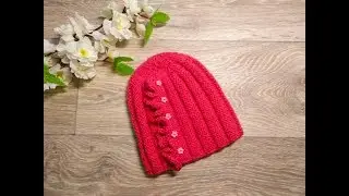 Шапочка с рюшами для девочки спицами. Весна-лето.