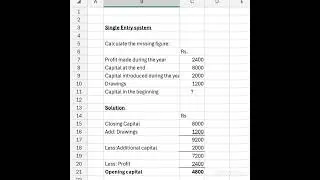 Calculate opening capital | Single Entry system | exercise sum
