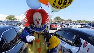 Pennywise Cosplayer Halloween Costume and Custom Pennywise IT Car