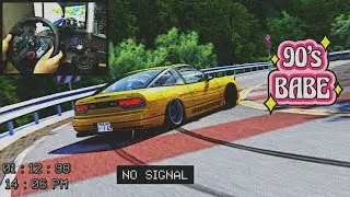 Drifting Japanese touge left lane only in the 90's NA Nissan 180sx (900° Steering Wheel)