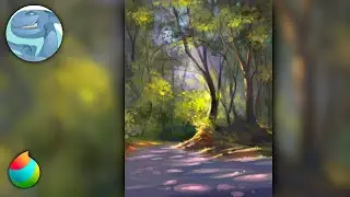 Forest landscape with path - Digital landscape painting in Medibang Paint Pro - Time lapse video