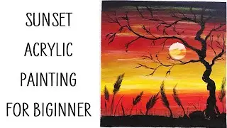 Sunset acrylic painting | Easy acrylic painting for beginners step by step #5