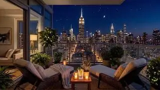Cozy New York City Summer Night Balcony 🌙🌃🌿 | Empire State View, Cricket & Wind Sounds 😴😌