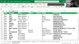 Excel 70  Important Formula for CA Students | Study Session Mangalore Branch