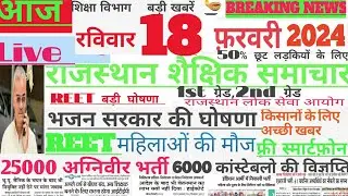 Shaikshik samachar rajasthan| राजस्थान शैक्षिक समाचार रविवार 18फ़रवरी 2024| #Rpsc #reet #rssb vacancy