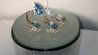 Комплект "Груши".Золото.Топазы голубые.
