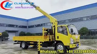 ISUZU NPR ELF cargo lorry truck mounted CLW brand 5tons crane operation video
