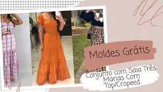 MOLDES GRÁTIS - CONJUNTO DE SAIA TRÊS MARIAS COM  BLUSA,TOP E CROPPED.