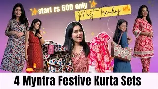 4 MYNTRA Festive kurta set for all/ Office/ daily wear | Last minute festive look😍 600Rs