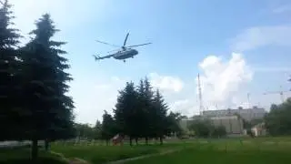 Посадка военного вертолёта в центре Гомеля