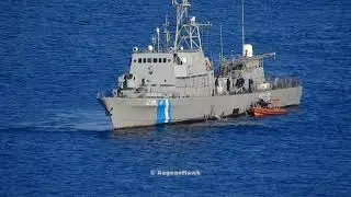 Hellenic CG 070 Ro rescue migrants after Turkish CG RHIB failed to intercept them.