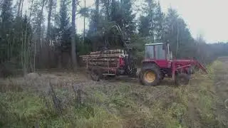 Возим дрова на т-25 с самодельным манипуляторам