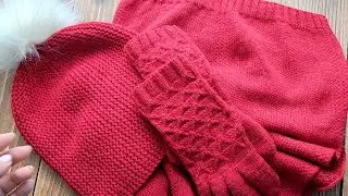 Вязаный красный комплект из пряжи австралийский меринос