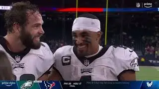 Jalen Hurts crashes Dallas Goedert's interview and showers him with praise