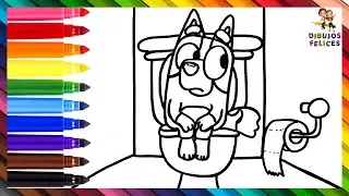 Dibuja y Colorea A Bingo En El Baño 🐶🚽🧻🌈 Dibujos Para Niños