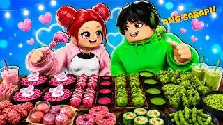 Pink and Green Only Food in MUKBANG GAME | ROBLOX 💗💚
