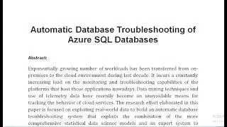 Automatic Database Troubleshooting of Azure SQL Databases
