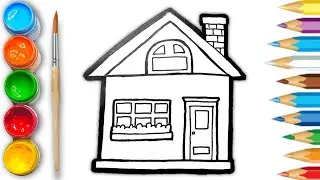 How to draw a house for children and toddlers | coloring & painting together