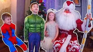 Real Santa Claus with Spiderman! David and Daniel with sister Anastasia =)