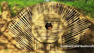 Building warm survival shelter | Bushcraft earth hut, roof & fireplace with clay
