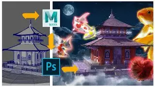 Time Lapse Photoshop cc 2020 & Maya - Japanese Temple - Ep. 2
