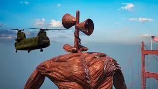 Colossal Titan-Siren Head vs Godzilla USArmy Chinook Helicopter in Retro New York City (part1)