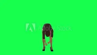 Young woman with brown hair in brown dress and black shorts pulling weeds from front angle on green