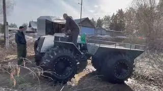 Выход с воды на лёд на Шинах ви-3 КрАЗ высокая полушестерня и испытание нового вездехода
