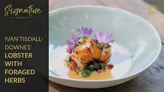 Ivan Tisdall-Downes' Barbecued Lobster Tail with Mallow, Courgette Stalks and Wild Cherries