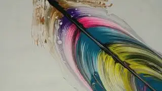 V. 27 Acrílicos fluidos - cuadro pluma - Acrylic pouring string pull.