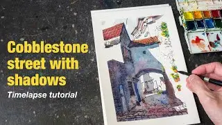 Cobblestone street with shadows (timelapse sketch tutorial)