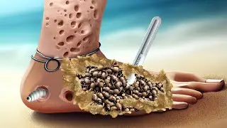 ASMR ANIMATION TREATMENT 😑 Removal dog ticks & worm infected foot