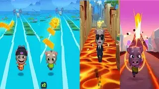 Talking Tom Gold Run 1 Chinese Version VS Tom Gold Run 2 Tom  Agent Tom Fortune Tom Volcano Island