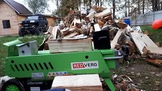 RedVerg 7-Ton Log Splitter. Unboxing. Start-up. Splitting wood with an electric log splitter. Fir...
