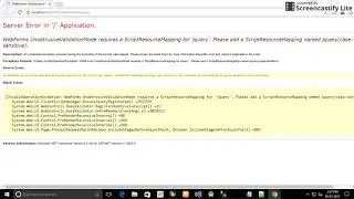WebForms UnobtrusiveValidationMode requires a ScriptResourceMapping for 'jquery'.