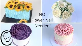 4 EASY Buttercream Flower Cakes - NO Flower Nail Needed - COMPILATION