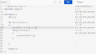 Nested for loop in C Programming | Syntax and Example Program