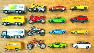 Trucks, Maisto Motorcycles, Sedan Cars, sports Diecast Cars from the floor. A Full Box of Cars