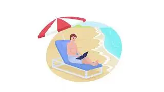 Animated freelancer on beach