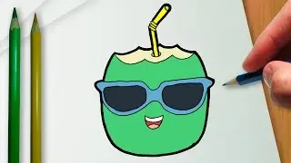 Como desenhar um coco de óculos escuros kawaii