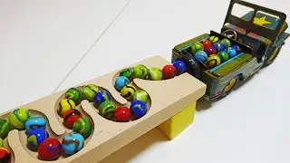 Marble Run Race☆HABA Rotating Wooden Slope Course & Retro Jeep Truck