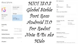 MIUI 13.0.2 Global Stable Port Rom Android 11.0 For Redmi Note 4/4x aka Mido