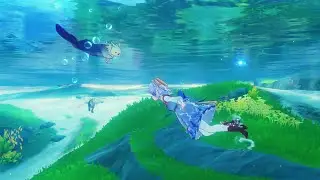 Otters playing underwater (Genshin Impact)