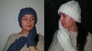 Варежки на двух спицах к шапочке косами. Пара часов и готово!