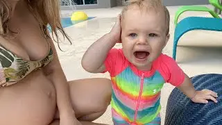 Naomi and her pregnant mom in the pool. Naomi hugged Margarita for the first time.
