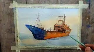 Watercolor ship painting for beginners / simple watercolor painting / easy drawing